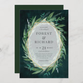 フォレスト緑のジオメトリヴィンテージフレーム招待状 招待状 (正面/裏面)