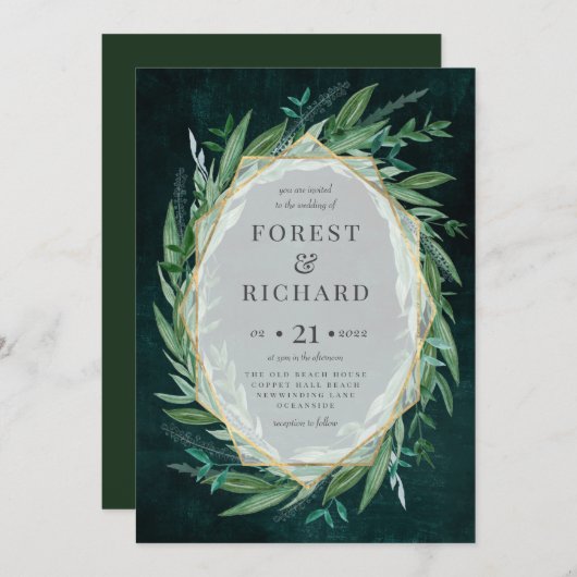 フォレスト緑のジオメトリヴィンテージフレーム招待状 招待状 (正面/裏面)