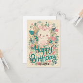 フォレスト編集可能バニーデジタル誕生日 カード (正面/裏面インサイチュ)