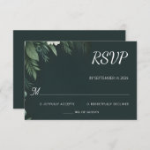 フォレスト自然ガーデンプラントダークグリーン結婚ズ 出欠カード (正面/裏面)