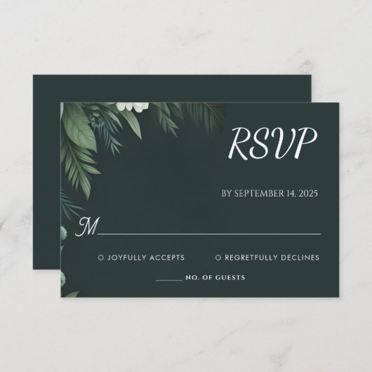 フォレスト自然ガーデンプラントダークグリーン結婚ズ 出欠カード (正面/裏面)