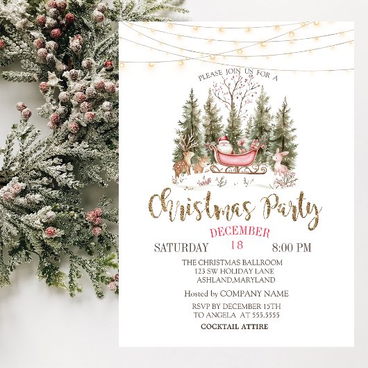 フォレスト、そり、ライト金ゴールドクリスマスカンパニー 招待状