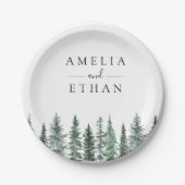 フォレスト ウィンター ウォーターカラー ウェディング ペーパープレート (正面)