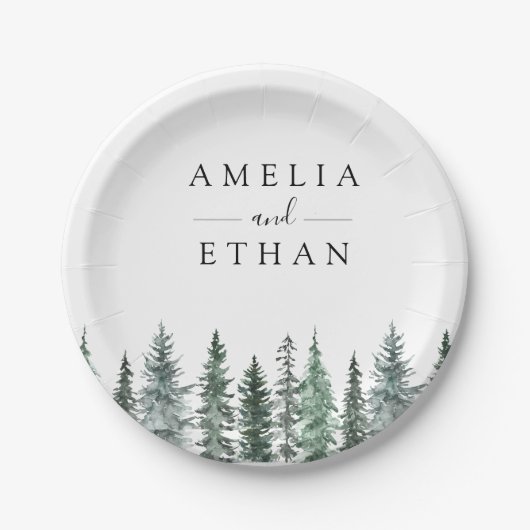 フォレスト ウィンター ウォーターカラー ウェディング ペーパープレート (正面)