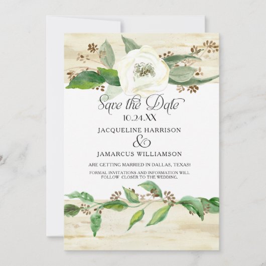 フォレスト ウッドランド ウッド リーフ BOHO フォト セーブ・ザ・デート (正面)