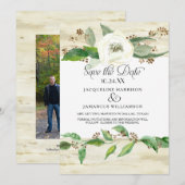 フォレスト ウッドランド ウッド リーフ BOHO フォト セーブ・ザ・デート (正面/裏面)