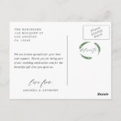 フォレスト ウッドランド グリーン ウェディング フォト サンクス ポストカード (裏面)