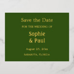 フォレスト・グリーン日付の保存 箔招待状ポストカード<br><div class="desc">フォイル招待状はがきを保存するフォレストグリーン注文する前に、オンラインのパーソナライズテンプレートを使用してポストカードの前面と背面をパーソナライズしてください。ハガキの前面には実在金箔の文字が「森の緑」色で、背面には白い背景に黒インクが付いている。レイアウトを変更するカスタマイズか、または以外のイベントタイプのデザインに対しては結婚クリック、パーソナライゼーションテンプレートを下にスクロールし、「デザイン編集ツールを使用して編集」オプションを「さらに」に設定してください。</div>