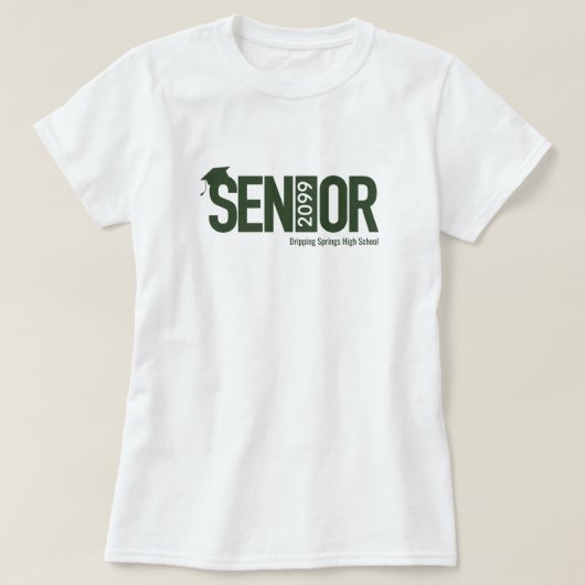 フォレスト・グリーンSENIORと卒業キャップ Tシャツ (デザイン正面)