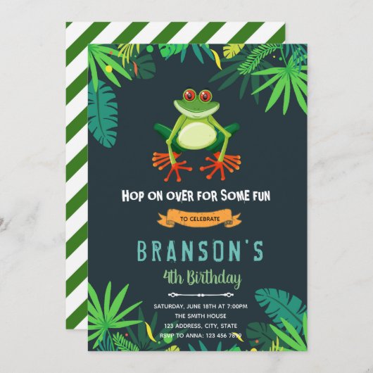 フォレスト·フロッグの誕生日パーティーの招待 招待状 (正面/裏面)