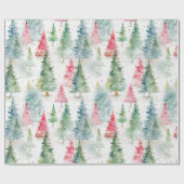 フォレスト、レッドグリーンパインツリーズホリデー ラッピングペーパー (フラット)