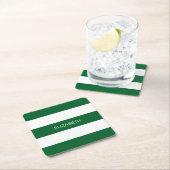 フォレストGr Wht Horiz名門私立校風のストライプ#3名前モノグラム スクエアペーパーコースター (インサイチュ)