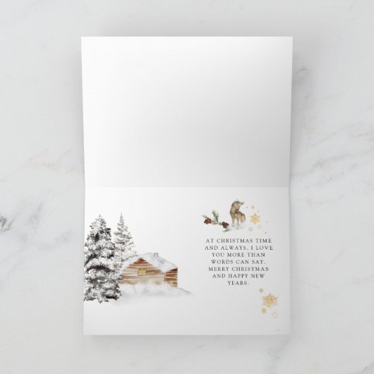 フォレモダンスト雪キャビンの夫のクリスマス シーズンカード (内部)