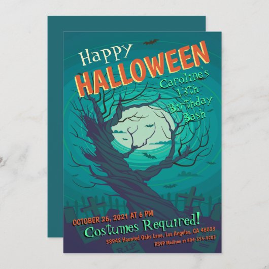 フォレ不気味幽霊のよく出るストハロウィーン誕生日 招待状 (正面/裏面)
