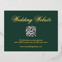 フォレ伝統的ストグリーンQRコー結婚ドのエンクロージャ 箔招待状ポストカード
