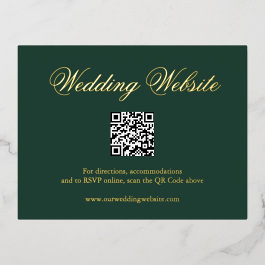 フォレ伝統的ストグリーンQRコー結婚ドのエンクロージャ 箔招待状ポストカード (正面)