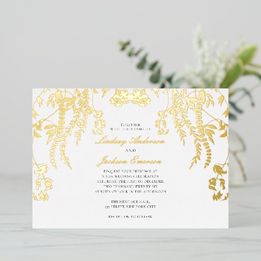 フォレ素朴スエレガント結婚シンプルの金の箔 箔招待状 (立ち正面)