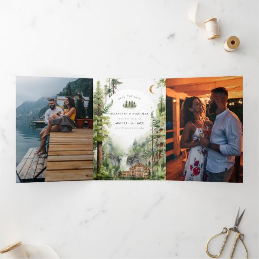 フォレ素朴ストの結婚滝 |日付の保存 三つ折り招待状 (内部)