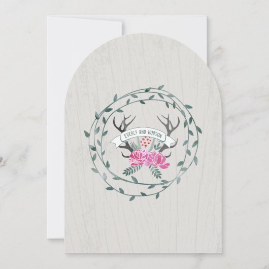 フォレ素朴ストガーランドアントラーバーンウッド結婚ズ 招待状 (裏面)