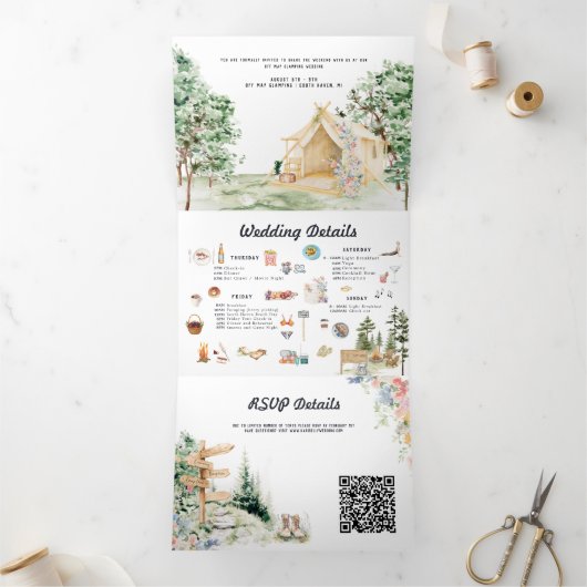 フォレ素朴ストグランプ結婚の3倍招待状 三つ折り招待状 (内部)