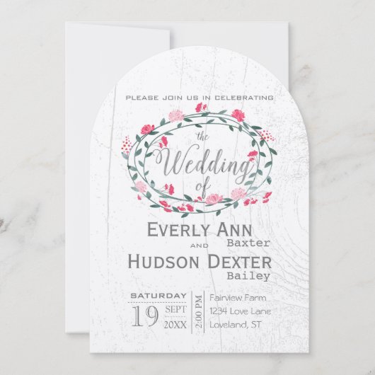 フォレ素朴ストピンクガーランドバーンウッドズ結婚ズ 招待状 (正面)