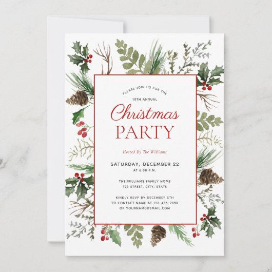 フォレ素朴ストベリーピネコーンクリスマスパーティー招待客 招待状 (正面)