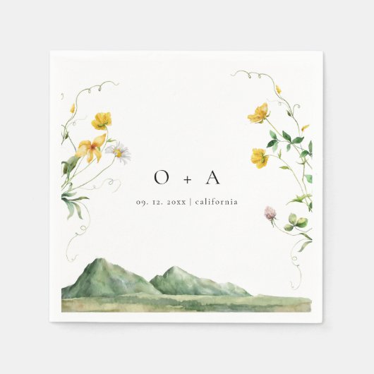 フォレ素朴ストボホワイルドフラワーモノグラムの結婚ズ スタンダードカクテルナプキン (正面)