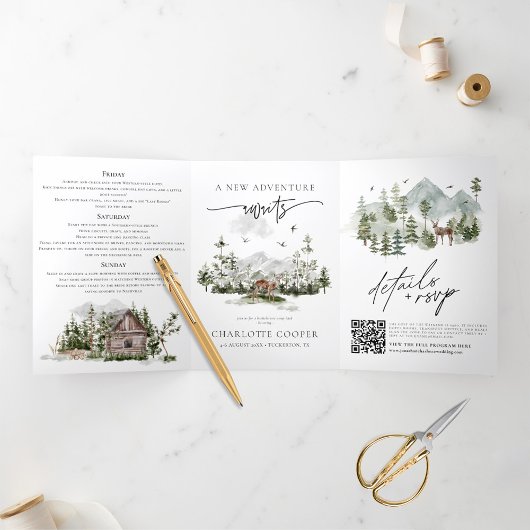 フォレ素朴ストマウンテンキャンプバチェロレッテ 三つ折り招待状