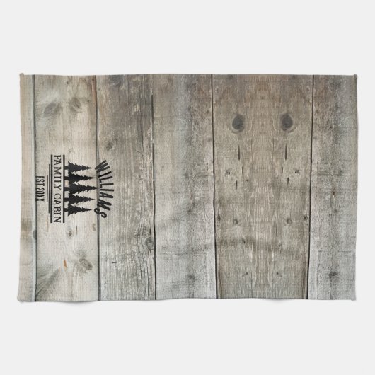 フォレ素朴スパーソナライズされたファミリーキャビン名 キッチンタオル (横)