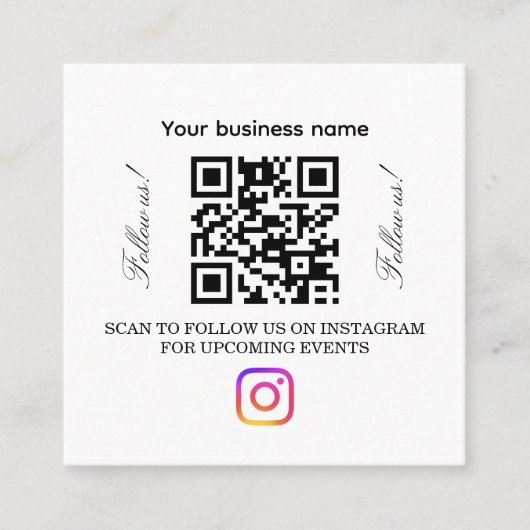 フォローするQRコードサインをスキャン | Instagramフォロー スクエア名刺 (正面)