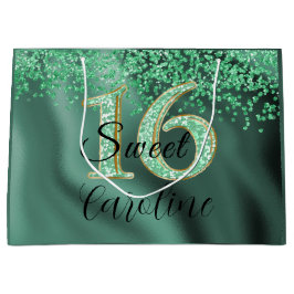 フォローグリーングリッタースウィート16誕生日 ラージペーパーバッグ