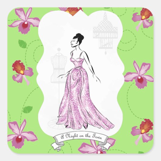 フォワアパリファッションイラストレーション スクエアシール (正面)