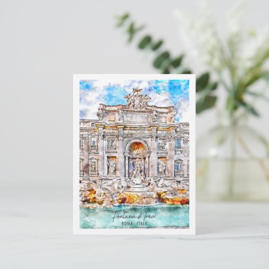 フォンタナディトレヴィローマトラベルプレイスウォーターカラー ポストカード (スタンド正面)