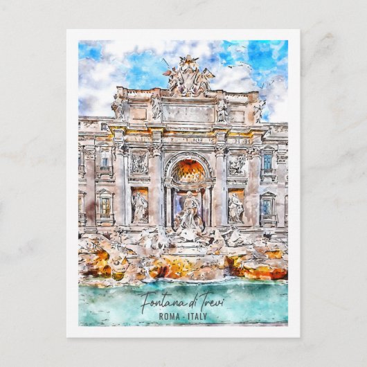 フォンタナディトレヴィローマトラベルプレイスウォーターカラー ポストカード (正面)