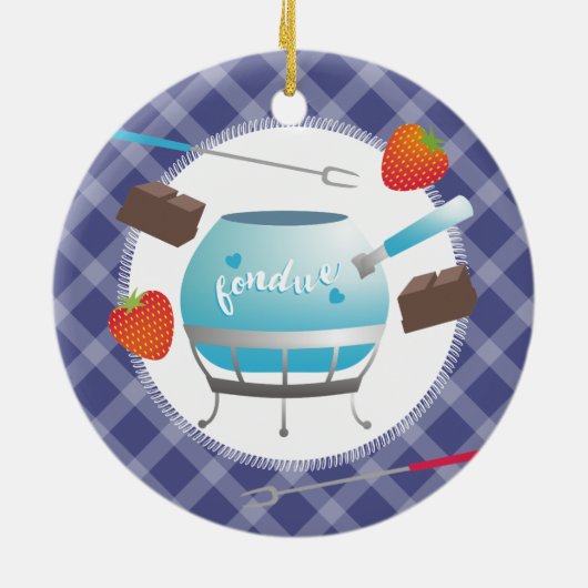 フォンデュチョコレートいちごのクリスマスのオーナメント セラミックオーナメント (裏面)