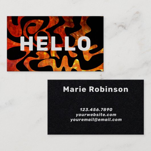 フォントはっきりしたHELLOホットオレンジファイアブラック抽象芸術 名刺 (正面/裏面)