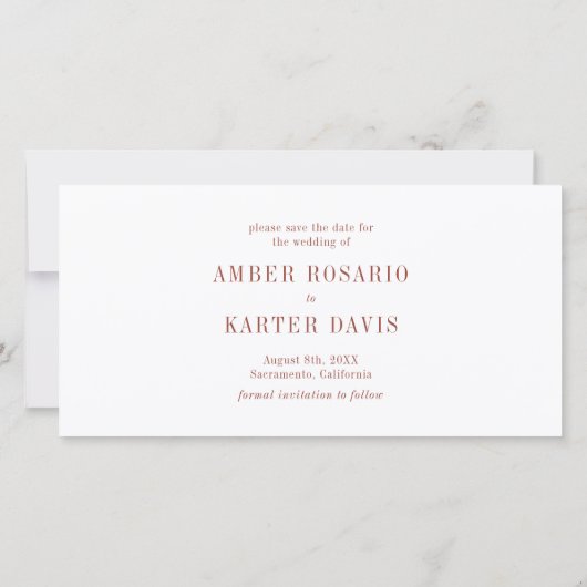 フォントエレガントミニマリストピンクテラコッタシンプルホテルSa セーブザデート (裏面)