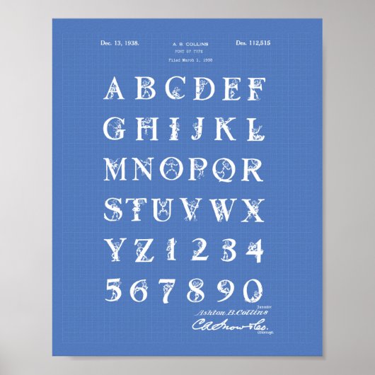フォント1938パテントアート青写真ポスター ポスター (正面)