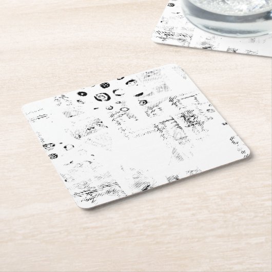 フォント ミュージック モノクロ サークル パターン モノクロ スクエアペーパーコースター (アングル)