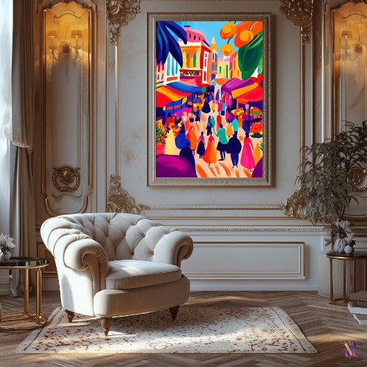 フォヴィスカラフルトスタイルの野外市場 キャンバスプリント