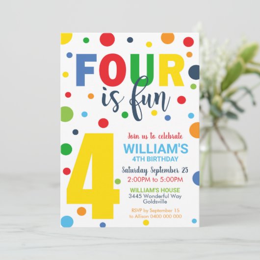 フォーはおもしろい誕生日招待状4th誕生日 招待状 (スタンド正面)