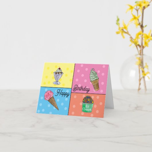 フォーアイスクリーム誕生日カード カード (黄色い花)