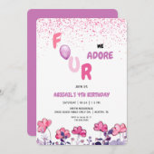 フォーウィアドレグリッター4thピンクの誕生日パーティー 招待状 (正面/裏面)