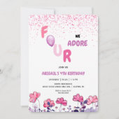 フォーウィアドレグリッター4thピンクの誕生日パーティー 招待状 (正面)