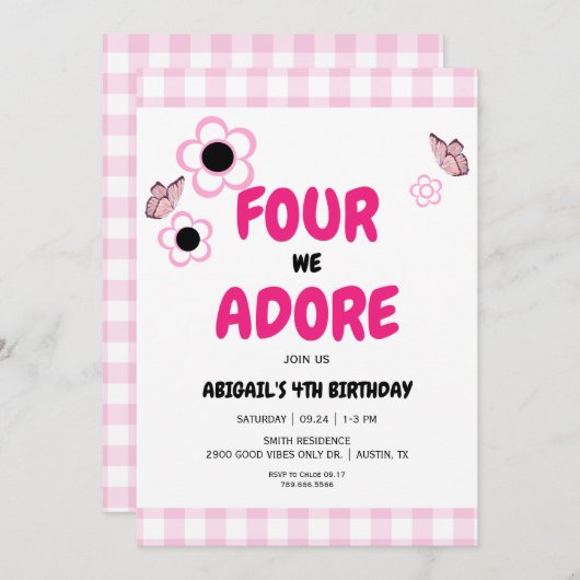 フォーウィーアドレ4thガールピンク誕生日パーティー 招待状 (正面/裏面)