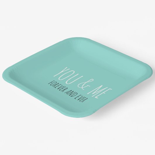 フォーエバーあなたと私結婚のスイートティール（緑がかった色）ブルーパーティー ペーパープレート (傾斜あり)