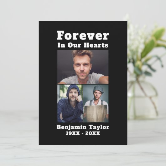 フォーエバーで私たちのハートカスタム3写真白黒 サンキューカード (スタンド正面)