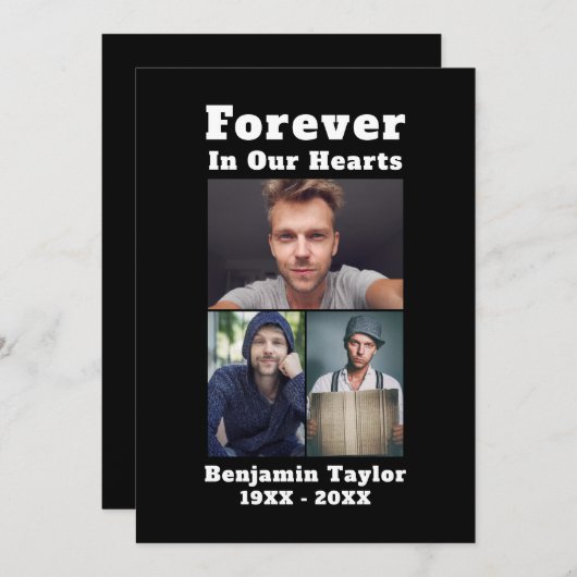 フォーエバーで私たちのハートカスタム3写真白黒 サンキューカード (正面/裏面)