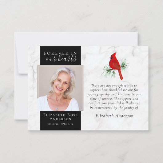 フォーエバーで私たちのハート（鳥）ショウジョウコウカンチョウ写真悔やみや弔慰 サンキューカード (正面)