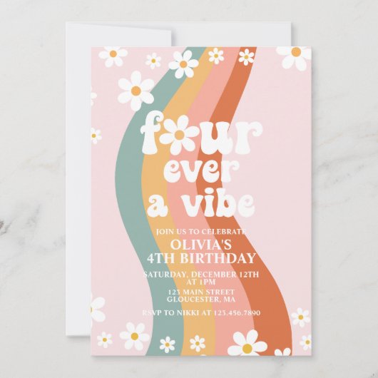 フォーエバーアヴィベデイジーレインボー4歳の誕生日 招待状 (正面)